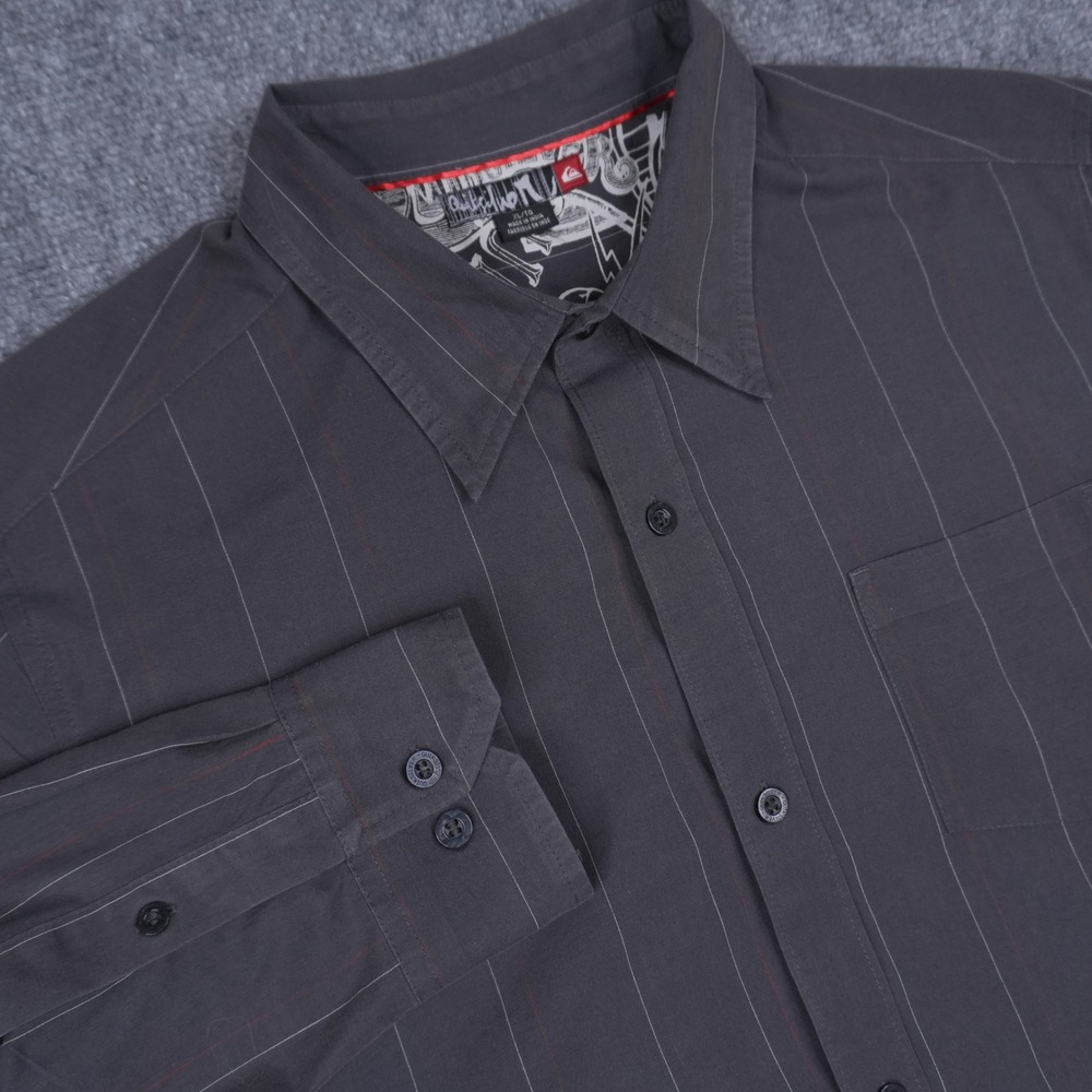 Quiksilver Button Up Shirt Mens XL Gray Pinstripe Long Sleeve X109688PK